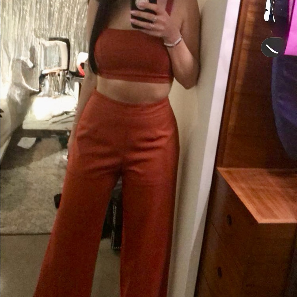 Luxxel Terracotta Wide Leg Jumpsuit
